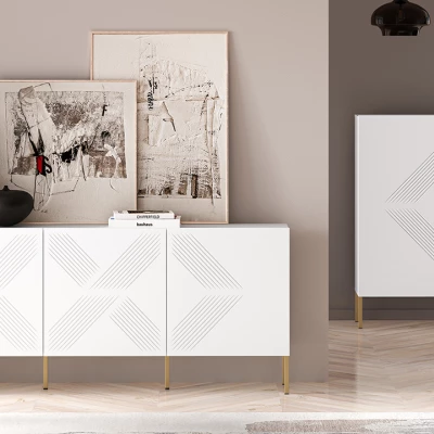 Třídveřová komoda ADELE 2 - bílá / zlatá