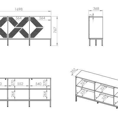 Třídveřová komoda ADELE 2 - bílá / zlatá