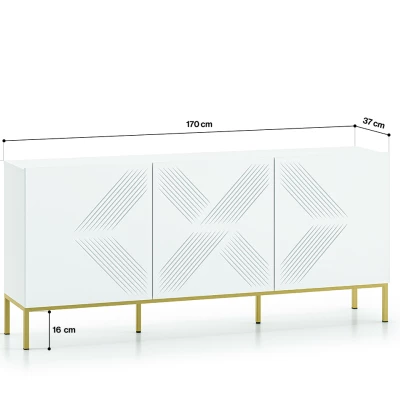 Třídveřová komoda ADELE 3 - bílá / zlatá