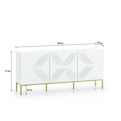 Třídveřová komoda ADELE 3 - bílá / zlatá
