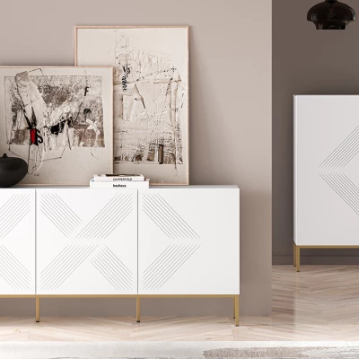 Třídveřová komoda ADELE 3 - bílá / zlatá
