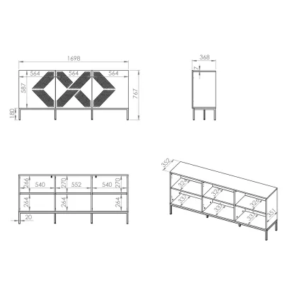 Třídveřová komoda ADELE 3 - bílá / zlatá