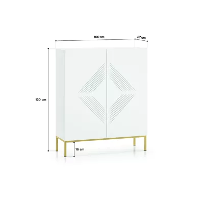 Komoda s dvířky ADELE 3 - bílá / zlatá