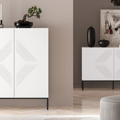 Komoda s dvířky ADELE 3 - bílá / černá