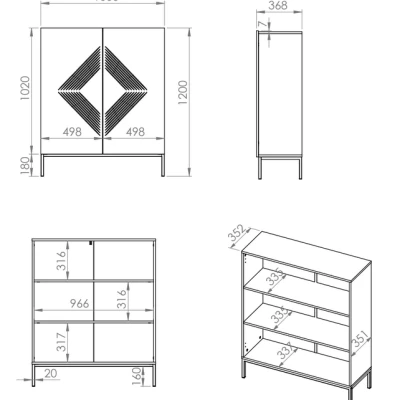 Komoda s dvířky ADELE 3 - bílá / černá