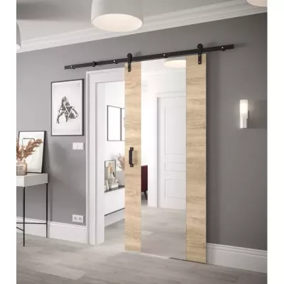 Posuvné dveře s kováním a zrcadlem LEONTINA 2 - 90 cm, dub sonoma
