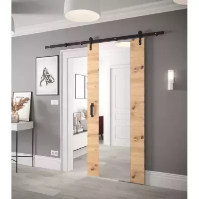 Posuvné dveře s kováním a zrcadlem LEONTINA 2 - 90 cm, dub artisan
