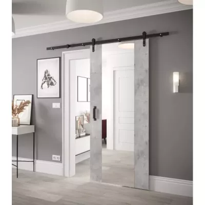 Posuvné dveře s kováním a zrcadlem LEONTINA 2 - 90 cm, beton