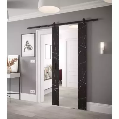 Posuvné dveře s kováním a zrcadlem LEONTINA 2 - 90 cm, černý mramor