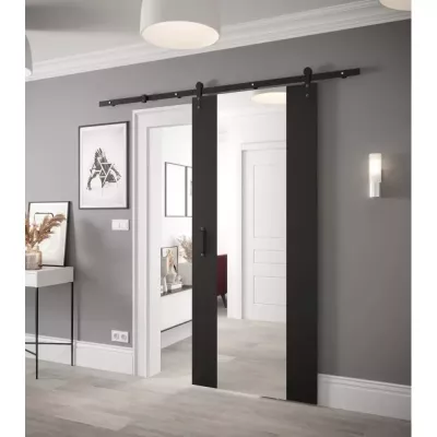Posuvné dveře s kováním a zrcadlem LEONTINA 2 - 90 cm, černé
