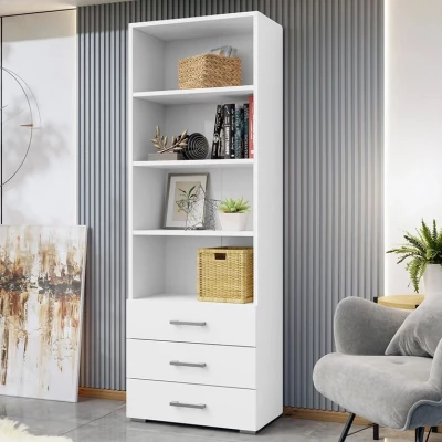 Úzká knihovna se šuplíky BOERNE - bílá