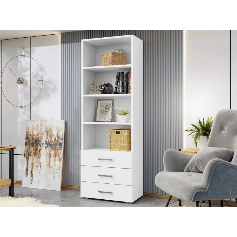 Úzká knihovna se šuplíky BOERNE - bílá