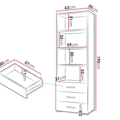 Úzká knihovna se šuplíky BOERNE - bílá