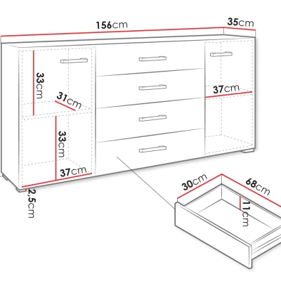 Široká kombinovaná komoda BOERNE - bílá