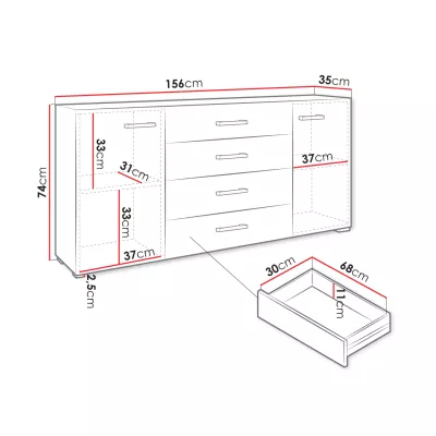 Široká kombinovaná komoda BOERNE - bílá