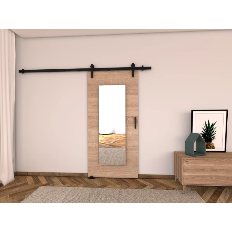 Posuvné dveře se zrcadlem BUSHLAND 9 - 86 cm, dub sonoma