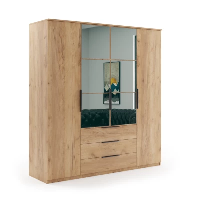 Šatní skříň 200 JANIKA se zrcadlem - dub craft zlatý