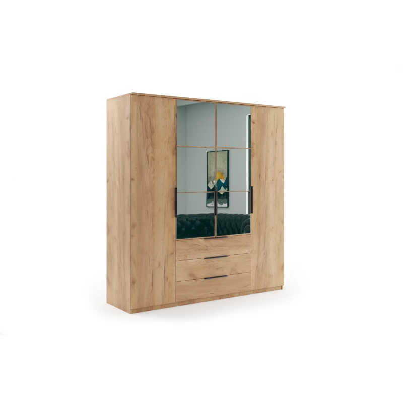 Šatní skříň 200 JANIKA se zrcadlem - dub craft zlatý