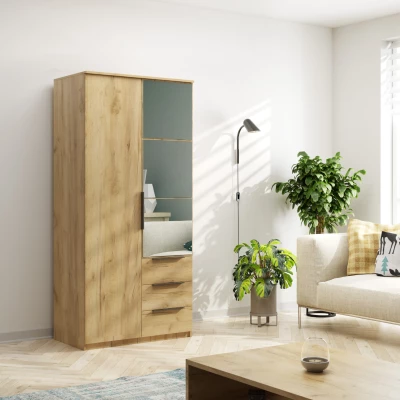 Dvoudveřová šatní skříň 100 JANIKA se šuplíky - dub craft zlatý