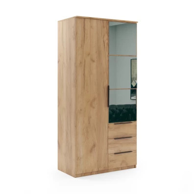 Dvoudveřová šatní skříň 100 JANIKA se šuplíky - dub craft zlatý