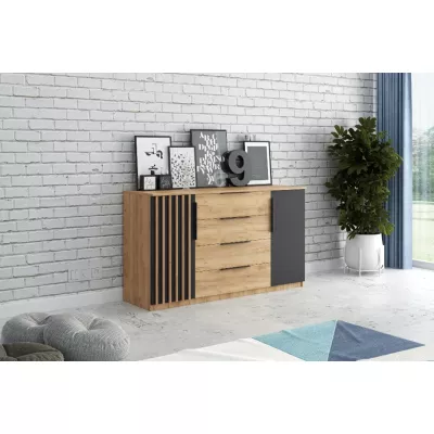 Kombinovaná komoda ORYNA III - dub craft zlatý / černá