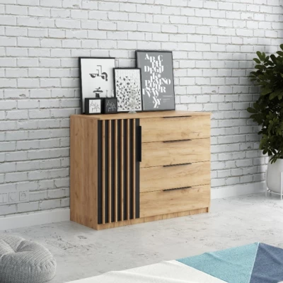 Kombinovaná komoda ORYNA II - dub craft zlatý / černá