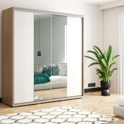 Šatní skříň 150/245 JESICCA se zrcadlem - dub sonoma / bílá