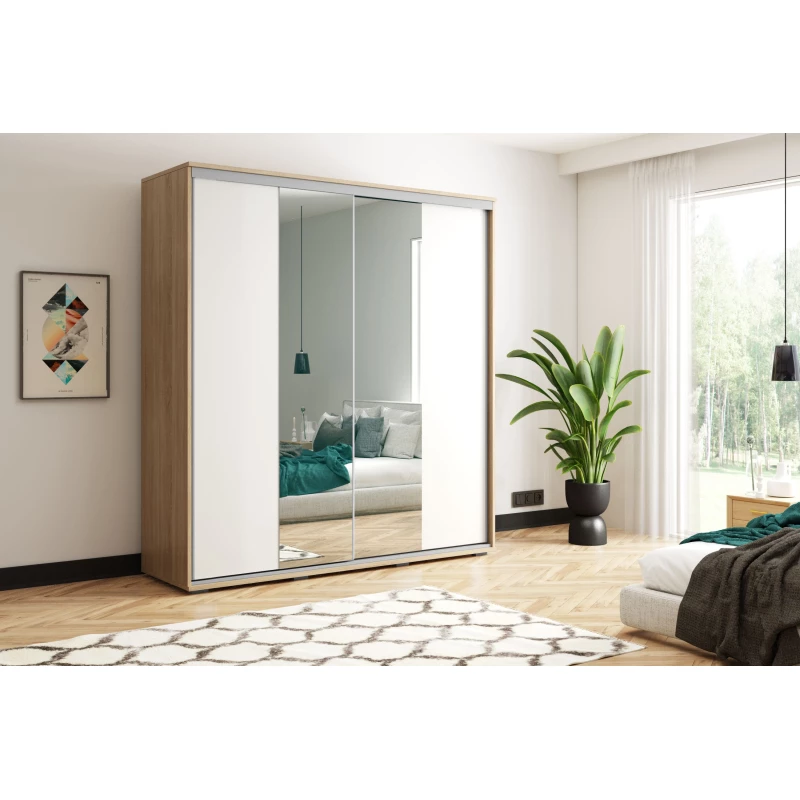 Šatní skříň 150/245 JESICCA se zrcadlem - dub sonoma / bílá