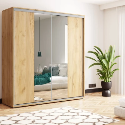 Šatní skříň 230/245 JESICCA se zrcadlem - dub craft zlatý