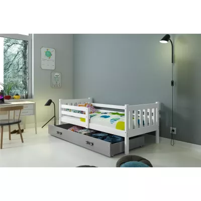 Dětská postel 90x200 CHARIS s matrací - bílá / grafitová