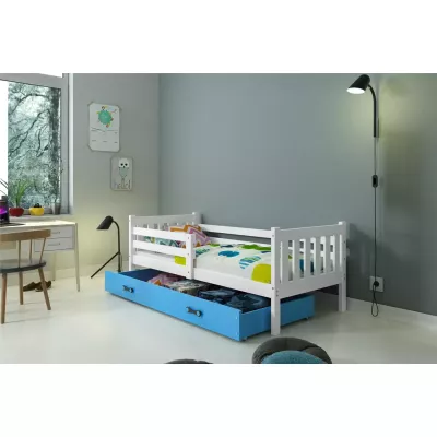 Dětská postel 90x200 CHARIS s matrací - bílá / modrá