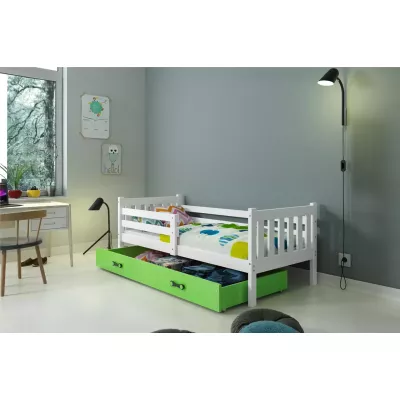 Dětská postel 90x200 CHARIS s matrací - bílá / zelená