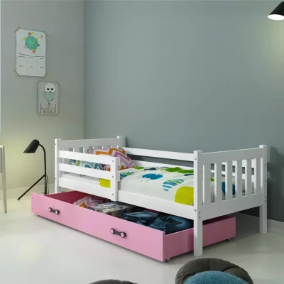 Dětská postel 90x200 CHARIS s matrací - bílá / růžová