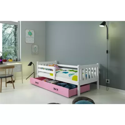 Dětská postel 90x200 CHARIS s matrací - bílá / růžová