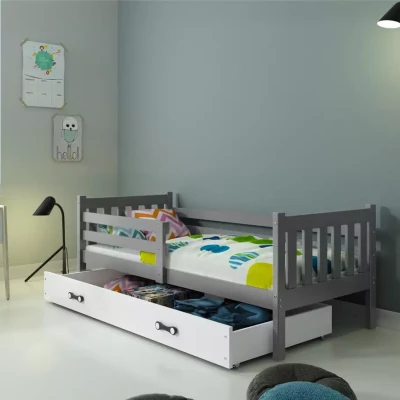 Dětská postel 90x200 CHARIS s matrací - grafitová / bílá