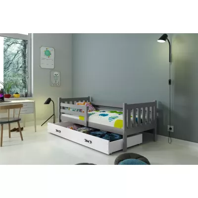 Dětská postel 90x200 CHARIS s matrací - grafitová / bílá