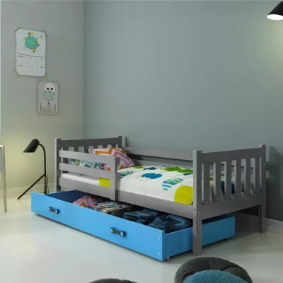 Dětská postel 90x200 CHARIS s matrací - grafitová / modrá