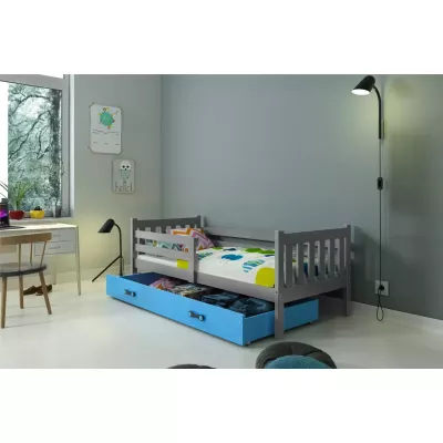Dětská postel 90x200 CHARIS s matrací - grafitová / modrá