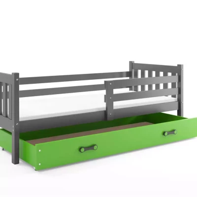 Dětská postel 90x200 CHARIS s matrací - grafitová / zelená