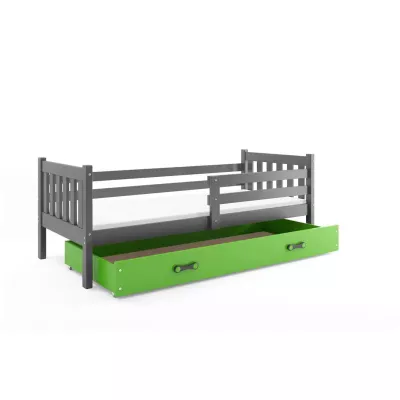 Dětská postel 90x200 CHARIS s matrací - grafitová / zelená