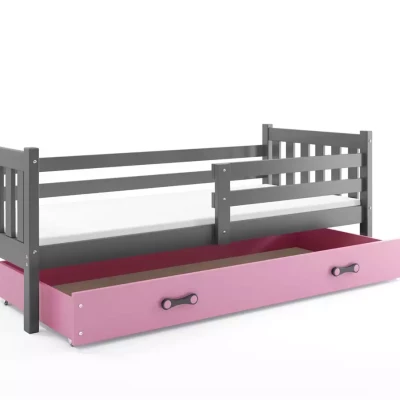 Dětská postel 90x200 CHARIS - grafitová / růžová