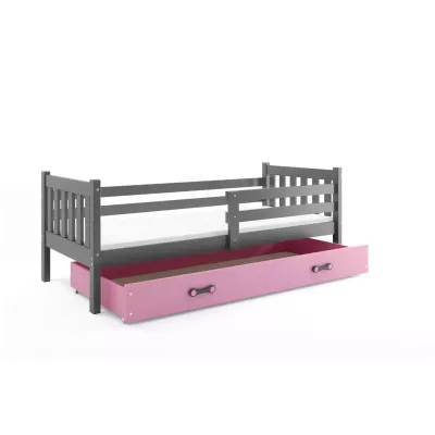 Dětská postel 90x200 CHARIS s matrací - grafitová / růžová