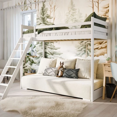 Patrová postel s pohovkou SANEM - 90x200, bílá / béžová