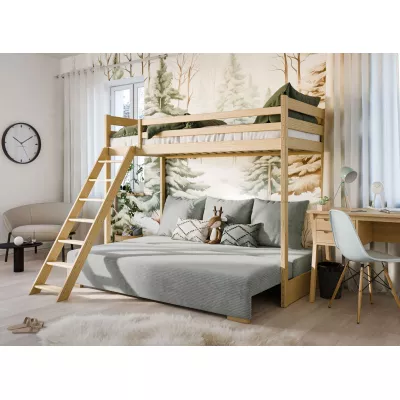Patrová postel s pohovkou SANEM - 90x200, borovice / šedá