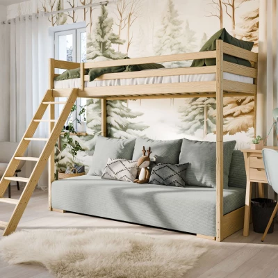 Patrová postel s pohovkou SANEM - 90x200, borovice / šedá