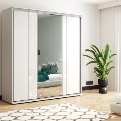 Šatní skříň 200/215 PAISLEY se zrcadly - bílá