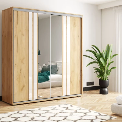 Šatní skříň 230/215 PAISLEY se zrcadly - dub craft zlatý