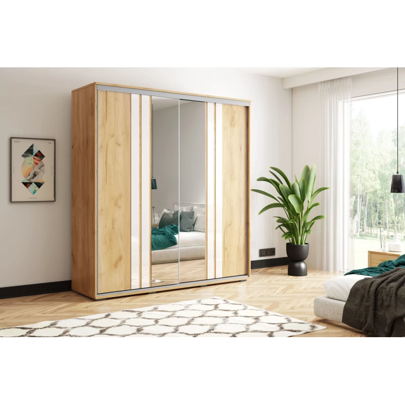 Šatní skříň 230/215 PAISLEY se zrcadly - dub craft zlatý