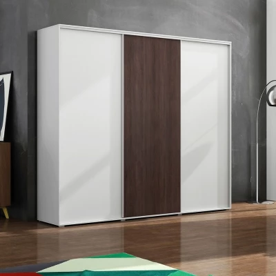 Třídveřová šatní skříň 250/215 LEO - bílá / čokoláda