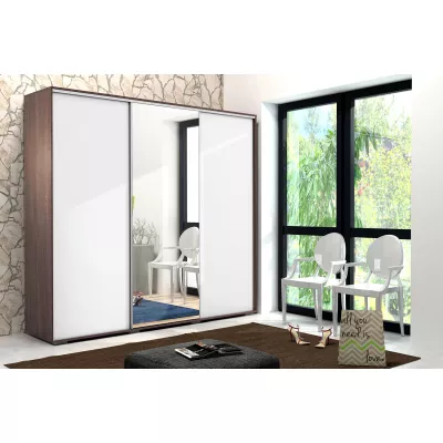 Třídveřová šatní skříň 250/215 LEONARDO - čokoláda / bílá